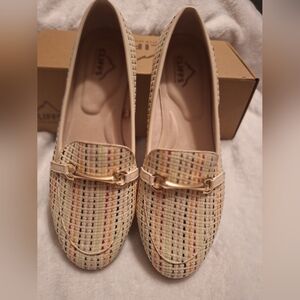 Cliffs by WHITE MOUNTAIN Cream Woven Loafers with Gold Bit